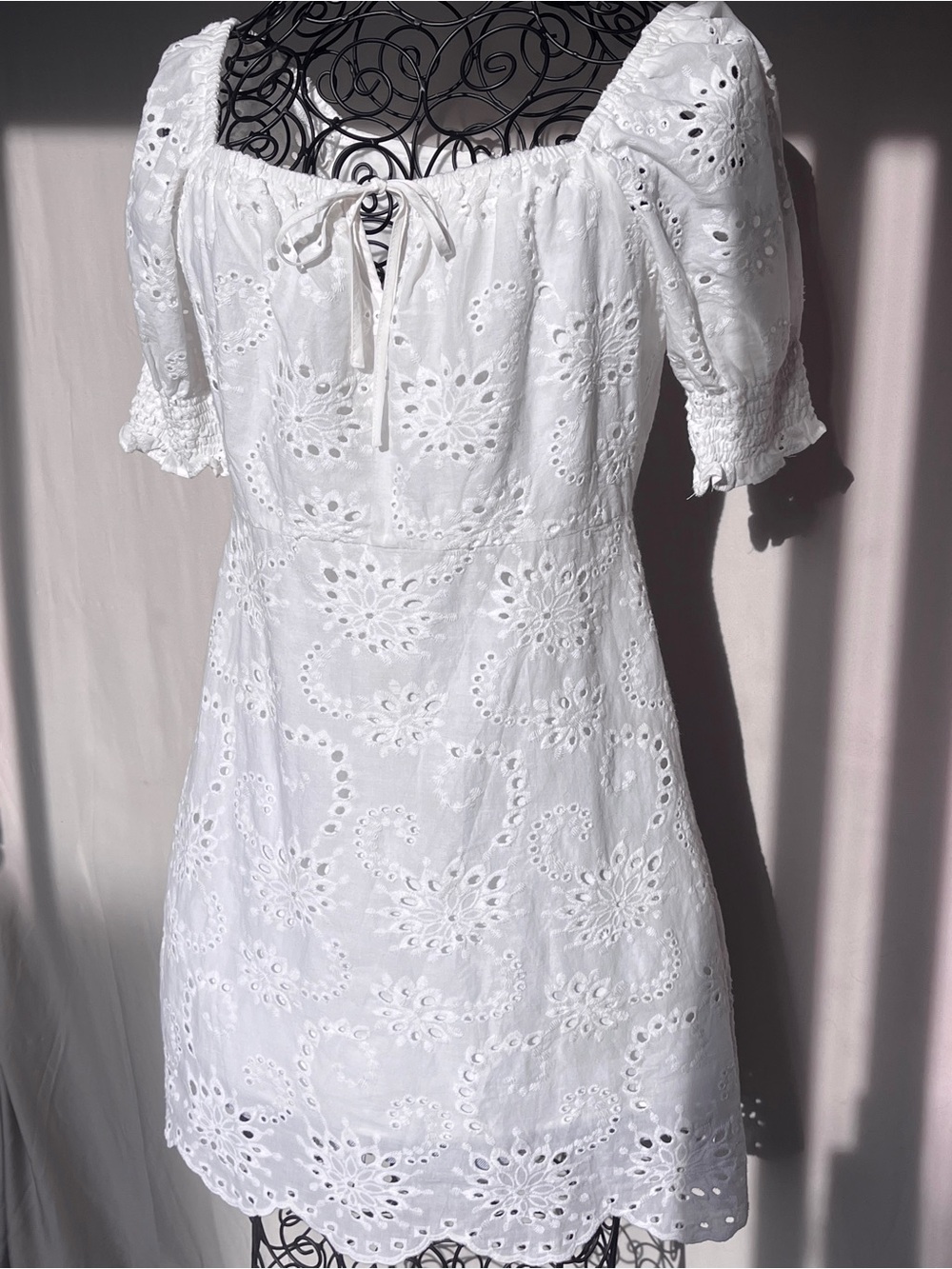 NWT 7 For All Mankind White Cotton Eyelet Puff Sleeve Mini Dress • Size M